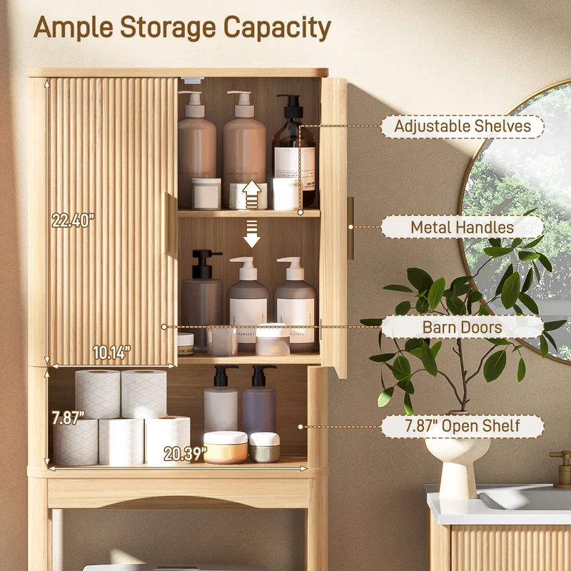 Vabches Farmhouse Over the Toilet Storage Cabinet with 2 Fluted Doors