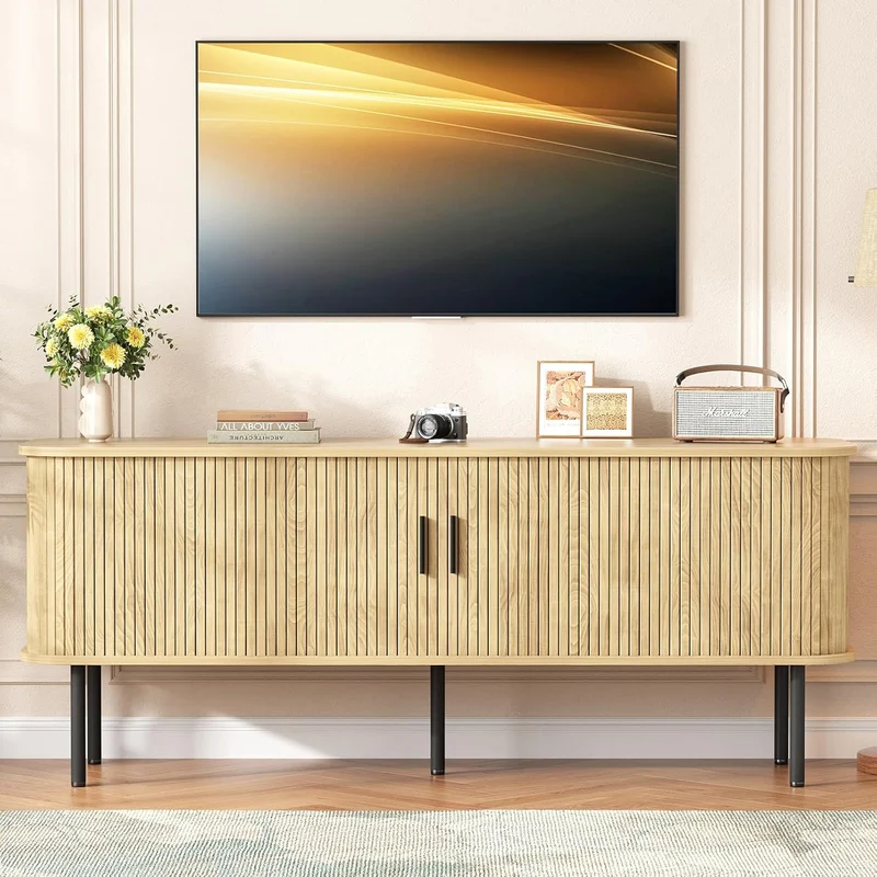 Vabches TV Stand with Storage and Adjustable Shelves