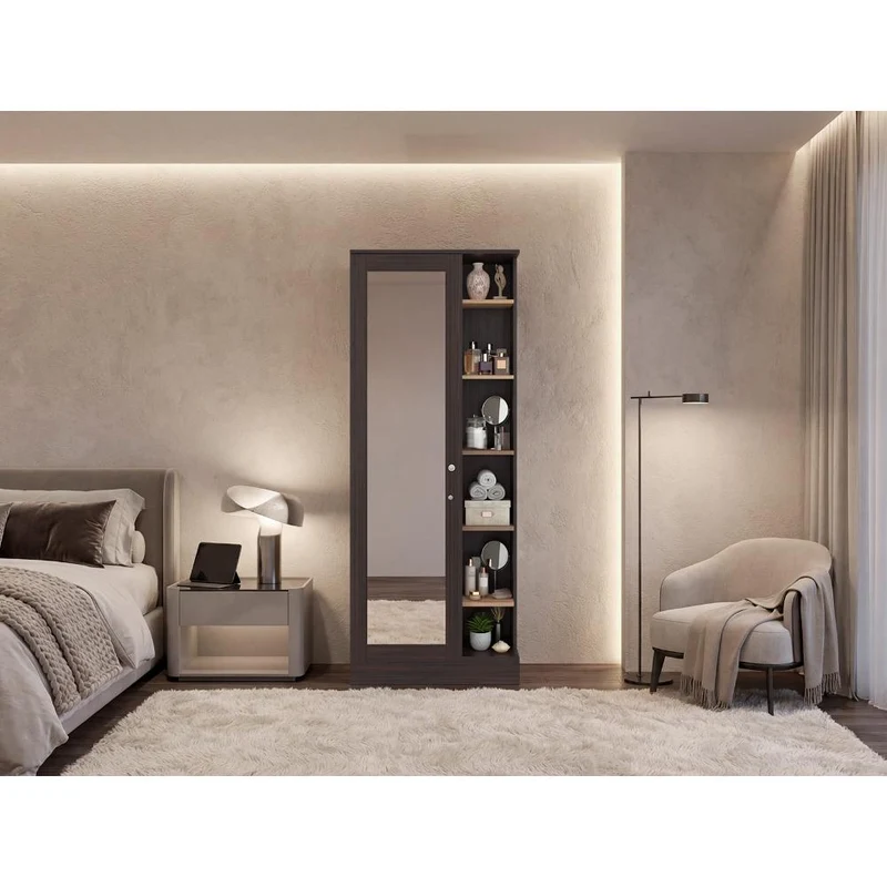 Mueble Multiusos, Caoba y Fresno Europeo, con Siete Entrepaños y Gran Capacidad de Almacenamiento