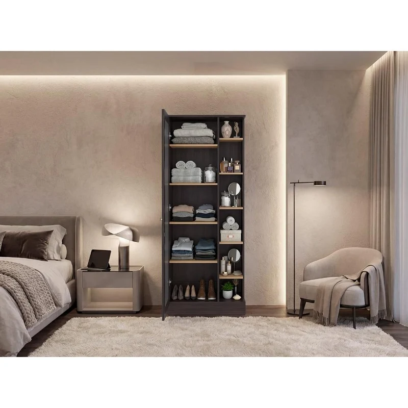 Mueble Multiusos, Caoba y Fresno Europeo, con Siete Entrepaños y Gran Capacidad de Almacenamiento