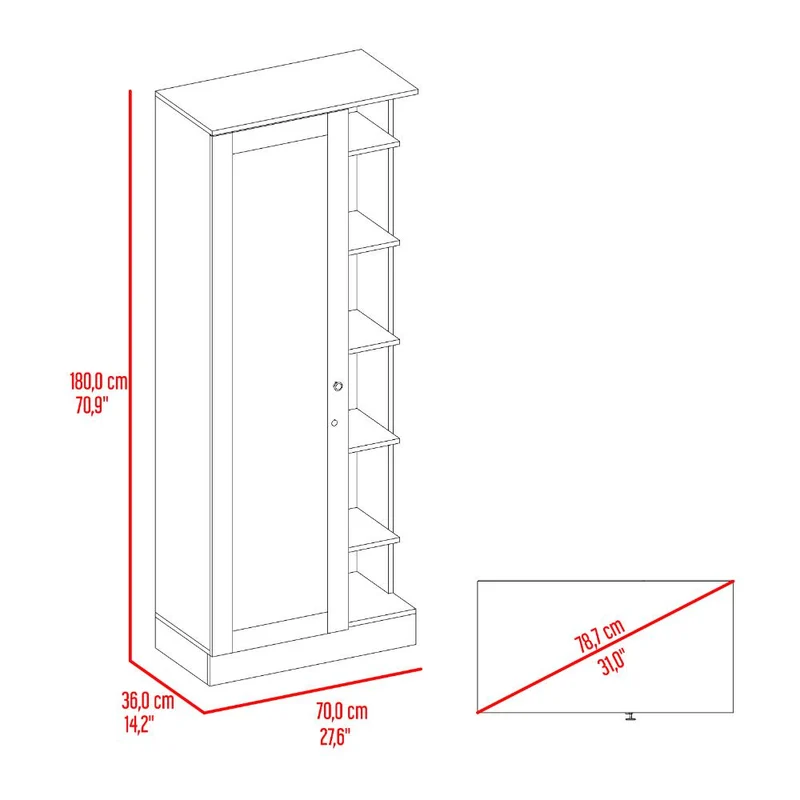 Mueble Multiusos, Caoba y Fresno Europeo, con Siete Entrepaños y Gran Capacidad de Almacenamiento