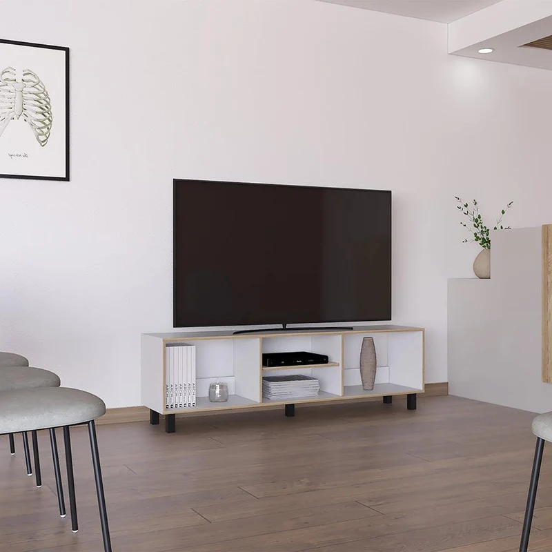 Mueble Multiusos Túnez, Blanco y Café Claro para Televisor hasta 70 Pulgadas