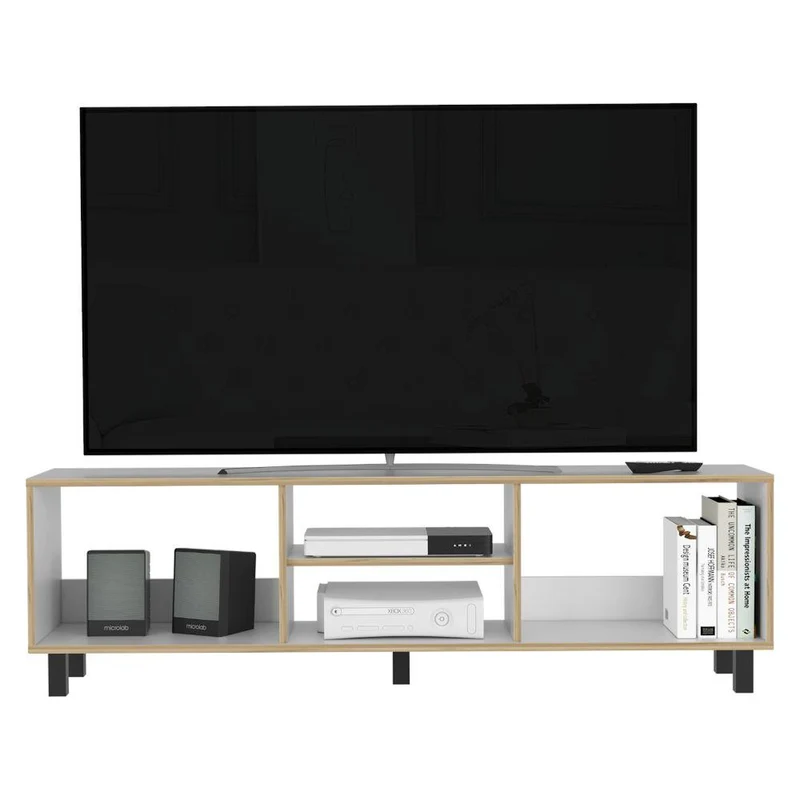 Mueble Multiusos Túnez, Blanco y Café Claro para Televisor hasta 70 Pulgadas
