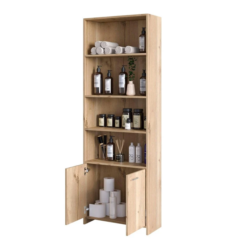 Mueble Multiusos Milán, Café Claro, con Dos Puertas Abatibles y Cuatro Entrepaños