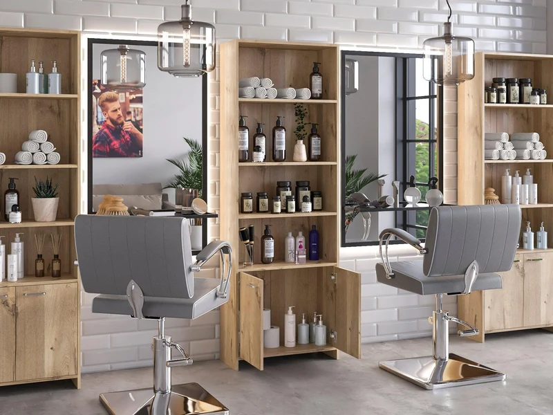 Mueble Multiusos Milán, Café Claro, con Dos Puertas Abatibles y Cuatro Entrepaños