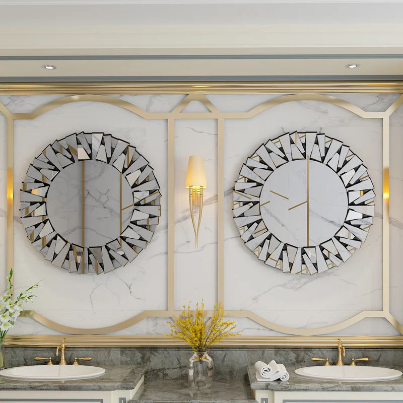 31.5” Round Wall-mounted Sunburst Mirror Silver Glass Accent Mirror for Living Room