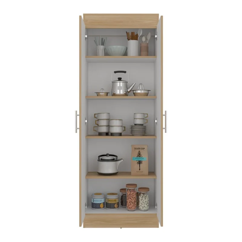 Mueble Multiusos Barlovento, Fresno y Blanco, Cuenta con Cinco Entrepaños y Dos Puertas Batientes