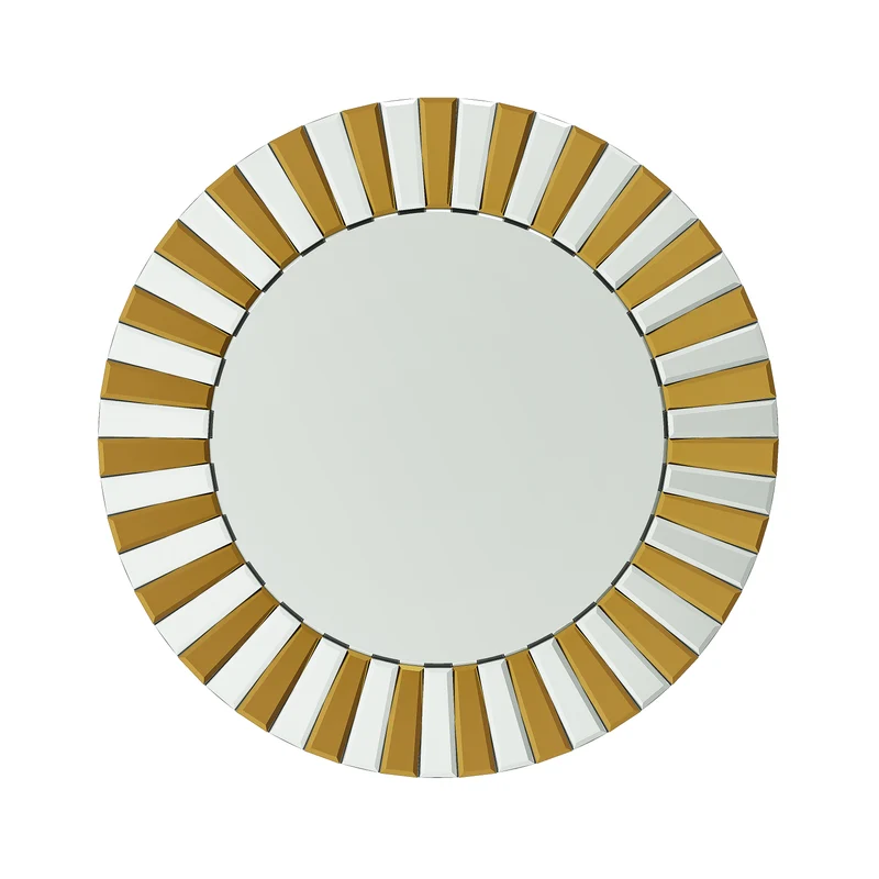 Contemporary Decorative Wall Mirror Round Starburst Mirror w/ Glass Beveled Edge for Living Room