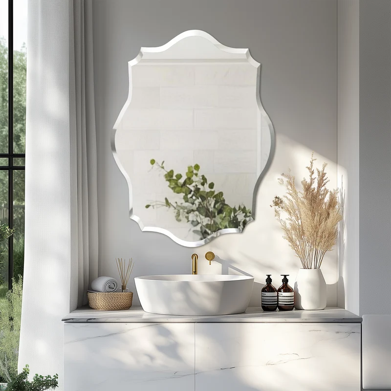 Frameless Irregular Wall Hanging Mirror Silver Glass Mirror Beveled Edge Mirror