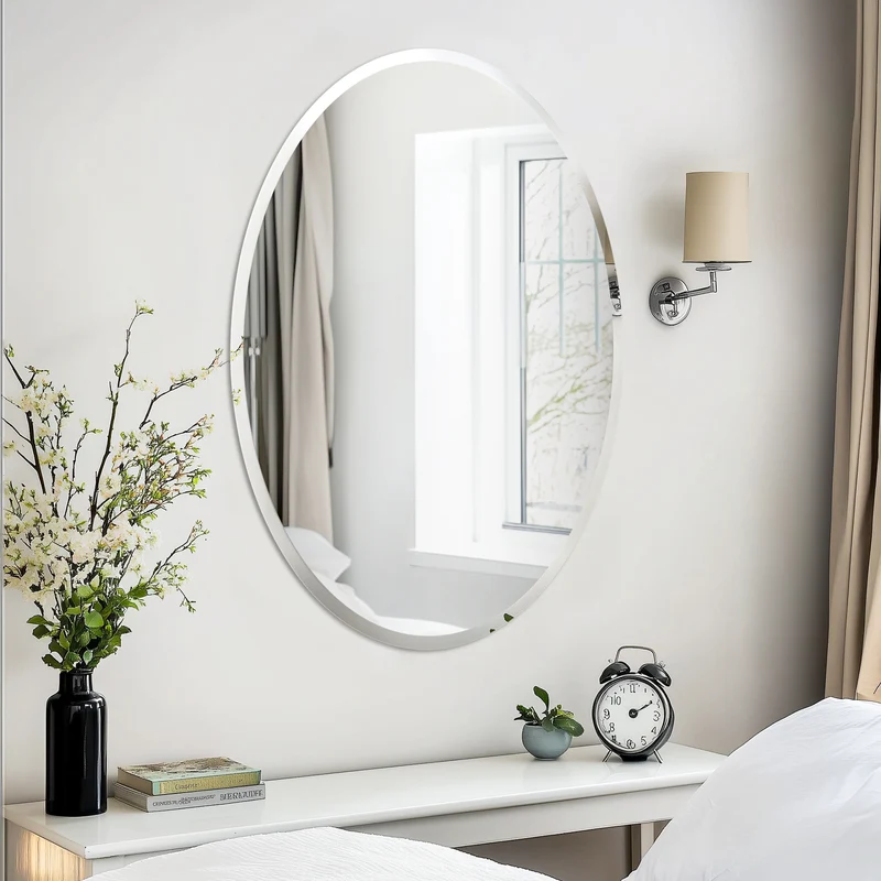 Frameless Beveled Edge Oval Wall Mirror
