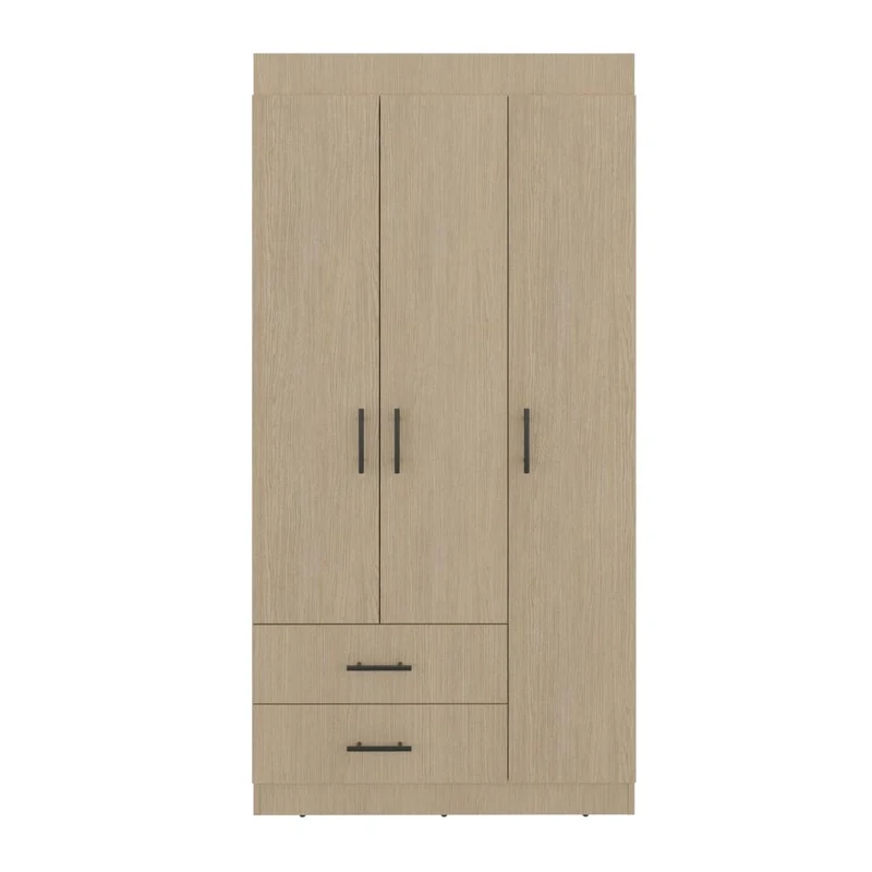 Clóset Houston , Cartagena y Wengue , con Tres Puertas Batientes y Dos Cajones con Amplio Espacio de Almacenamiento