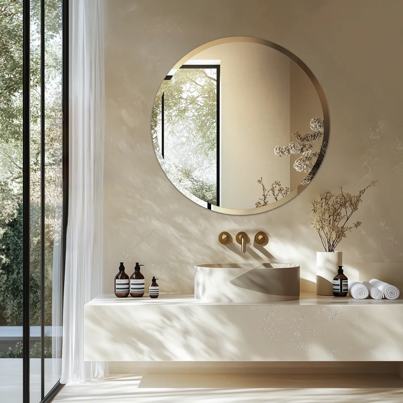 Frameless Round Circle Wall Glass Decor Mirror with Beveled Edge 23.6"/31.5" D