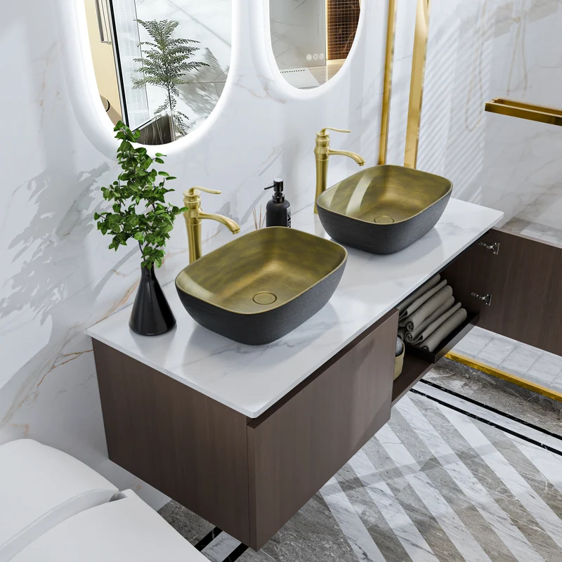 LUVODI Floating Bathroom Vanity Set: Vintage Wall Bathroom Vanity Sink with Doors ( Mirror not Included)