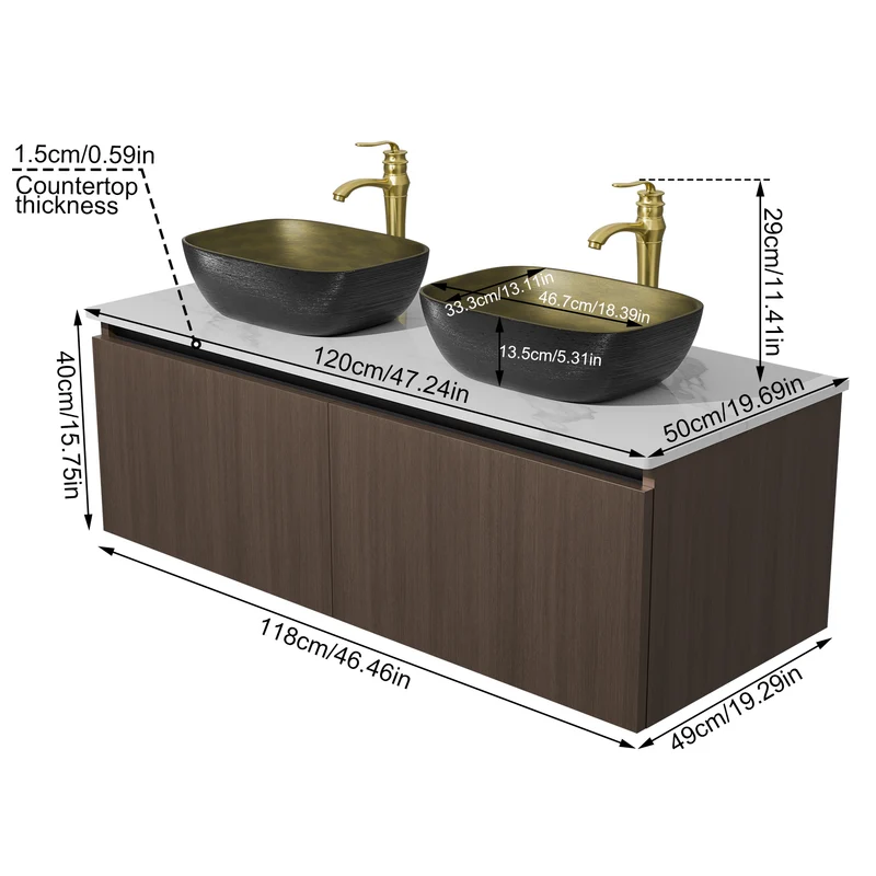LUVODI Floating Bathroom Vanity Set: Vintage Wall Bathroom Vanity Sink with Doors ( Mirror not Included)