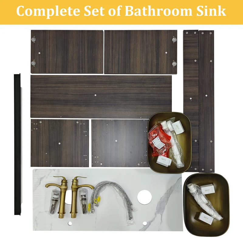 LUVODI Floating Bathroom Vanity Set: Vintage Wall Bathroom Vanity Sink with Doors ( Mirror not Included)