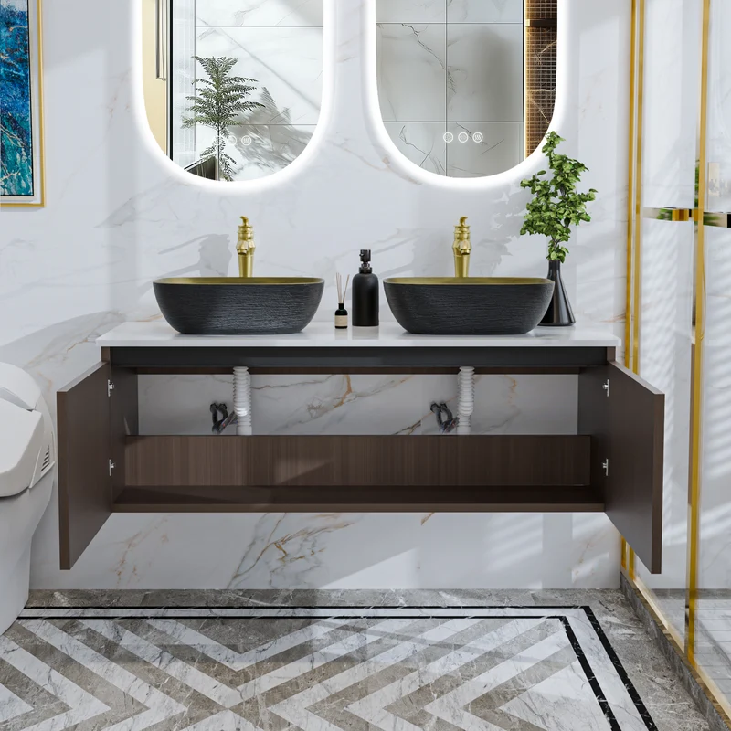 LUVODI Floating Bathroom Vanity Set: Vintage Wall Bathroom Vanity Sink with Doors ( Mirror not Included)
