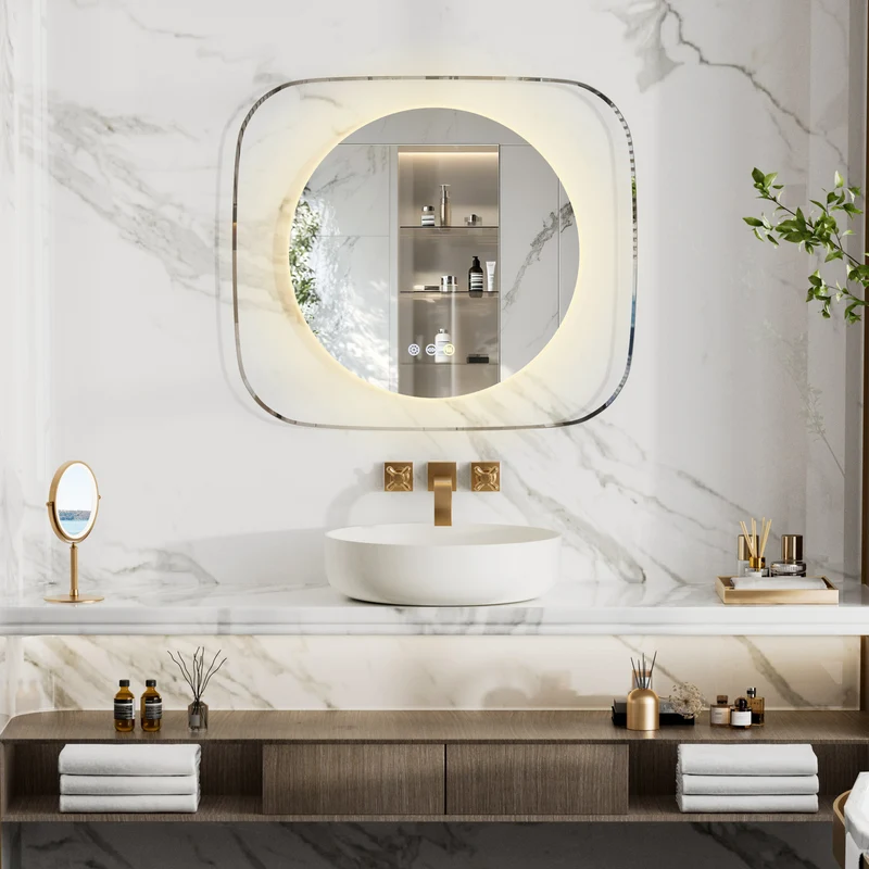 LUVODI Innovative Lighted Bathroom Mirror with Backlit Clear Glass Frame for Charming Lighting Effects( No Plug)