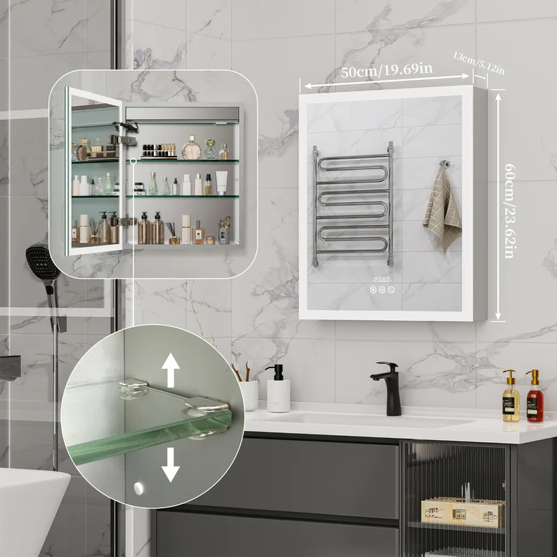 LUVODI LED Bluetooth Bathroom Mirror Cabinet, 500x600mm, 600x700mm, 3 colors, defogging