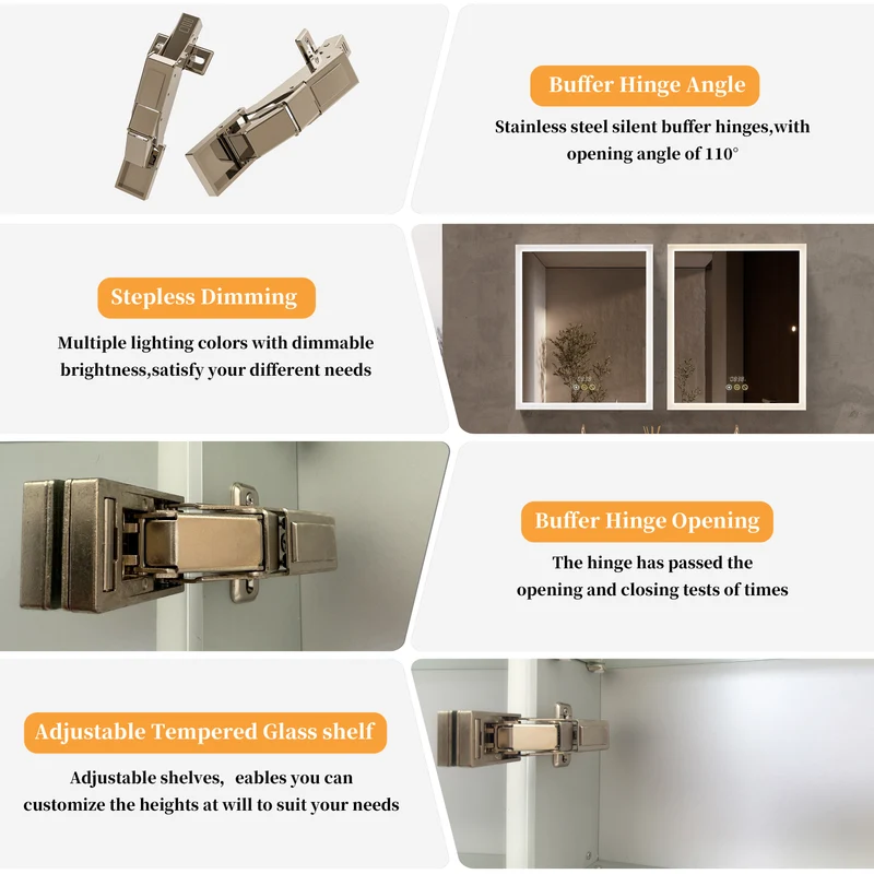 LUVODI LED Bluetooth Bathroom Mirror Cabinet, 500x600mm, 600x700mm, 3 colors, defogging