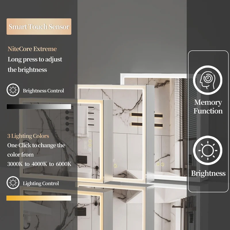 LUVODI LED Bluetooth Bathroom Mirror Cabinet, 500x600mm, 600x700mm, 3 colors, defogging