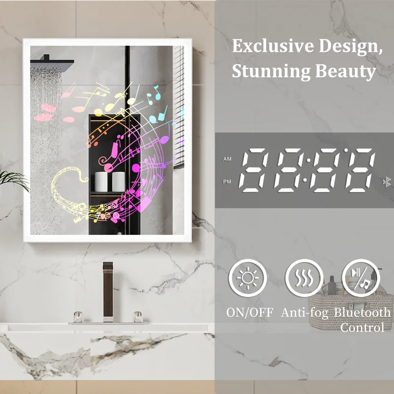 LUVODI LED Bluetooth Bathroom Mirror Cabinet, 500x600mm, 600x700mm, 3 colors, defogging