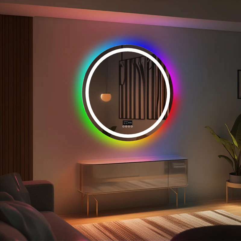 LUVODI Round LED Bluetooth Bathroom Mirror with RGB Backlit 31.5x31.5 in