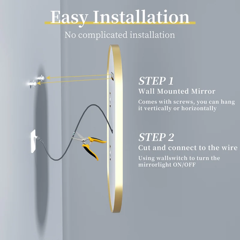 LUVODI Capsule Shape LED Bathroom Mirror with Gold Aluminum Alloy Narrow Frame Defogging 3 Color
