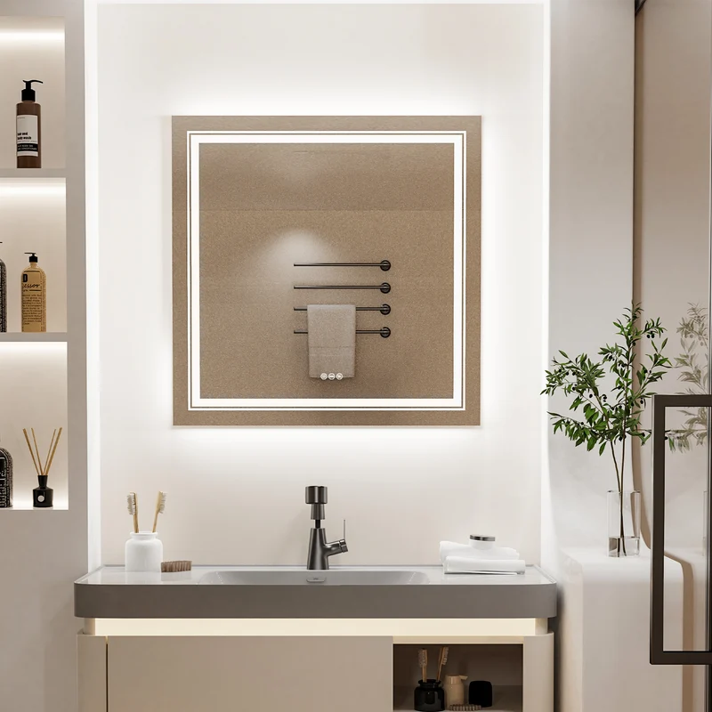 LUVODI Square LED Bathroom Mirror Backlit + Front Lighted, Defogging