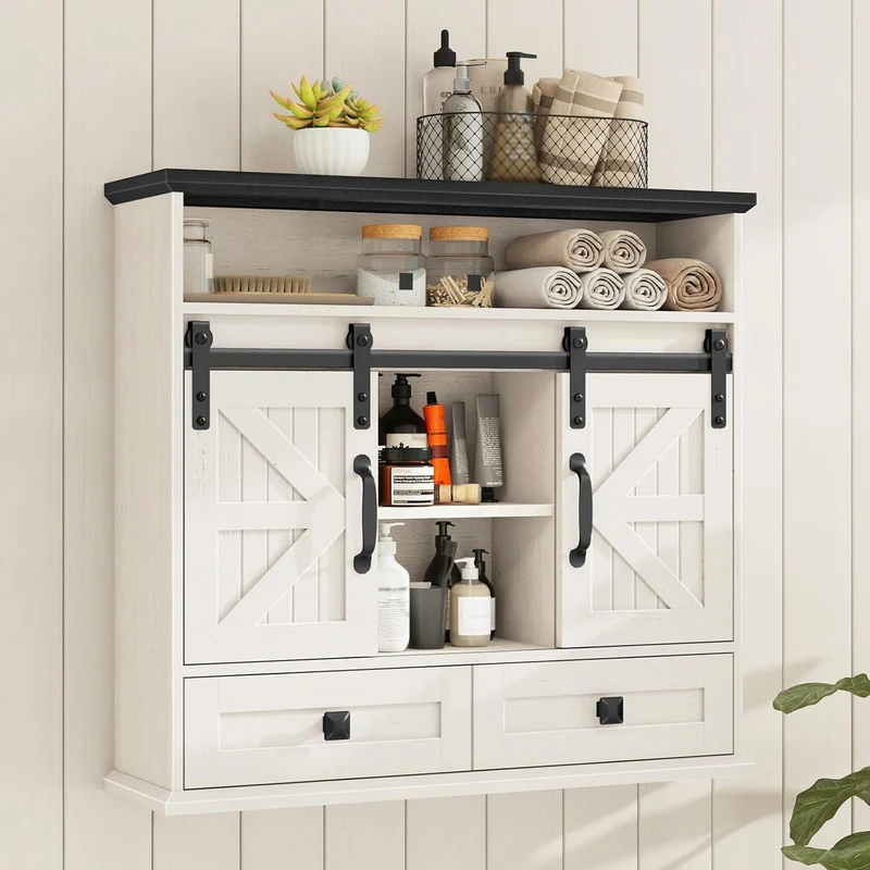 Vabches Bathroom Farmhouse Medicine Cabinet with Double Sliding Barn Door
