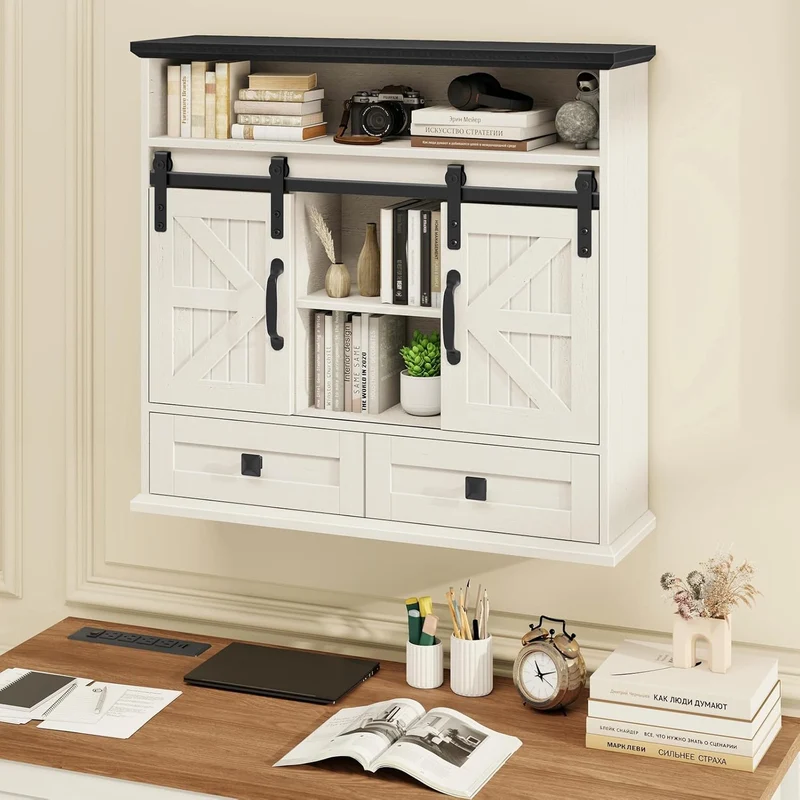 Vabches Bathroom Farmhouse Medicine Cabinet with Double Sliding Barn Door