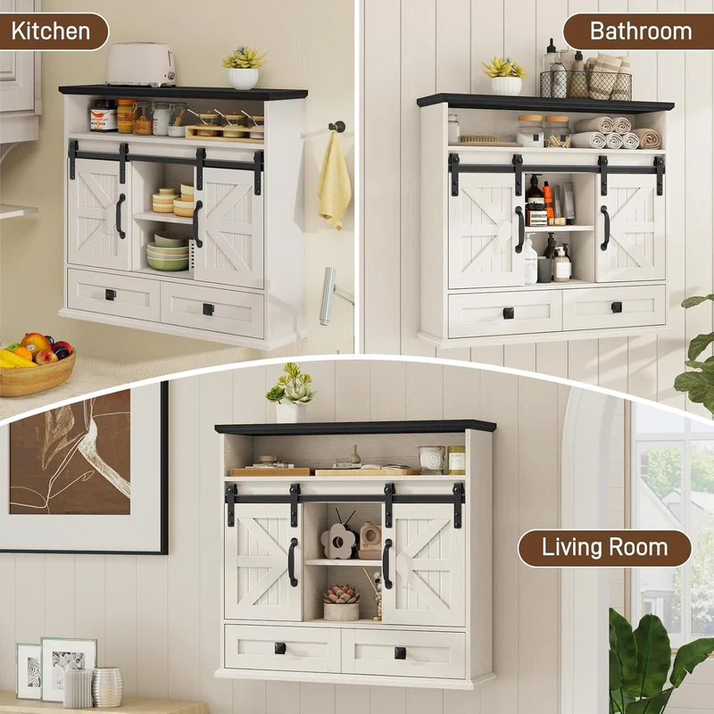 Vabches Bathroom Farmhouse Medicine Cabinet with Double Sliding Barn Door