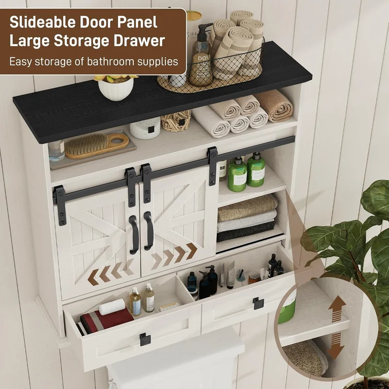 Vabches Bathroom Farmhouse Medicine Cabinet with Double Sliding Barn Door