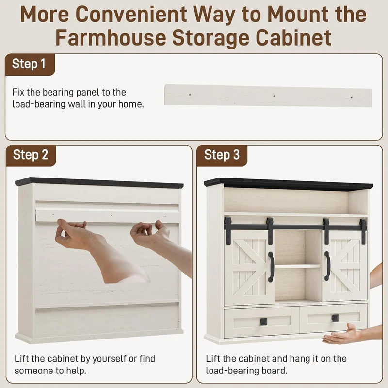 Vabches Bathroom Farmhouse Medicine Cabinet with Double Sliding Barn Door