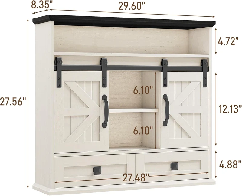 Vabches Bathroom Farmhouse Medicine Cabinet with Double Sliding Barn Door
