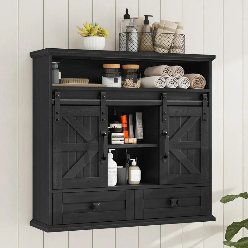 Vabches Bathroom Farmhouse Medicine Cabinet with Double Sliding Barn Door