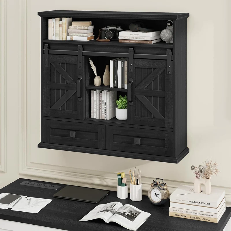 Vabches Bathroom Farmhouse Medicine Cabinet with Double Sliding Barn Door