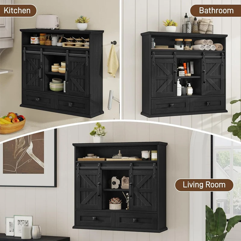 Vabches Bathroom Farmhouse Medicine Cabinet with Double Sliding Barn Door