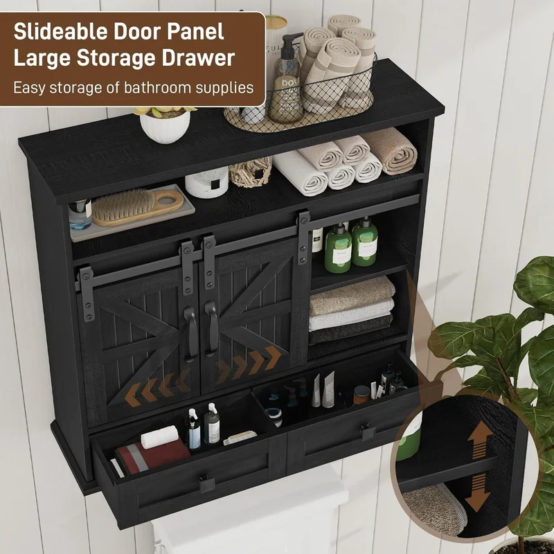 Vabches Bathroom Farmhouse Medicine Cabinet with Double Sliding Barn Door