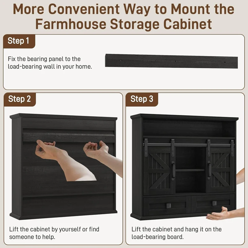 Vabches Bathroom Farmhouse Medicine Cabinet with Double Sliding Barn Door