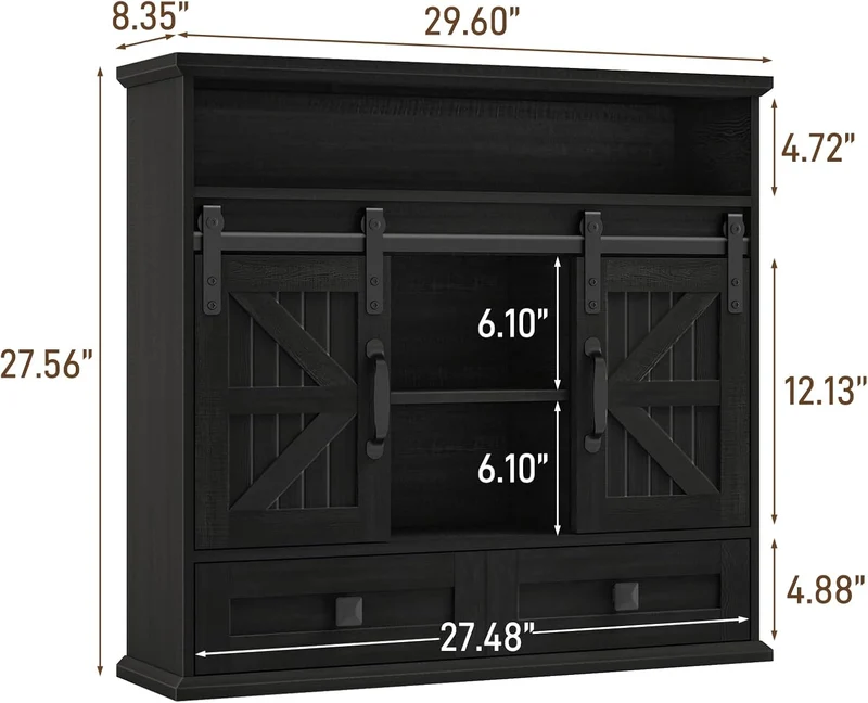 Vabches Bathroom Farmhouse Medicine Cabinet with Double Sliding Barn Door