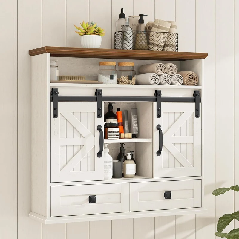 Vabches Bathroom Farmhouse Medicine Cabinet with Double Sliding Barn Door