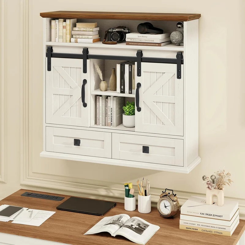 Vabches Bathroom Farmhouse Medicine Cabinet with Double Sliding Barn Door