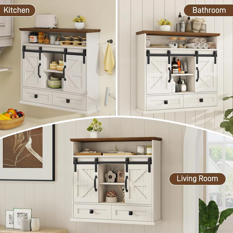 Vabches Bathroom Farmhouse Medicine Cabinet with Double Sliding Barn Door