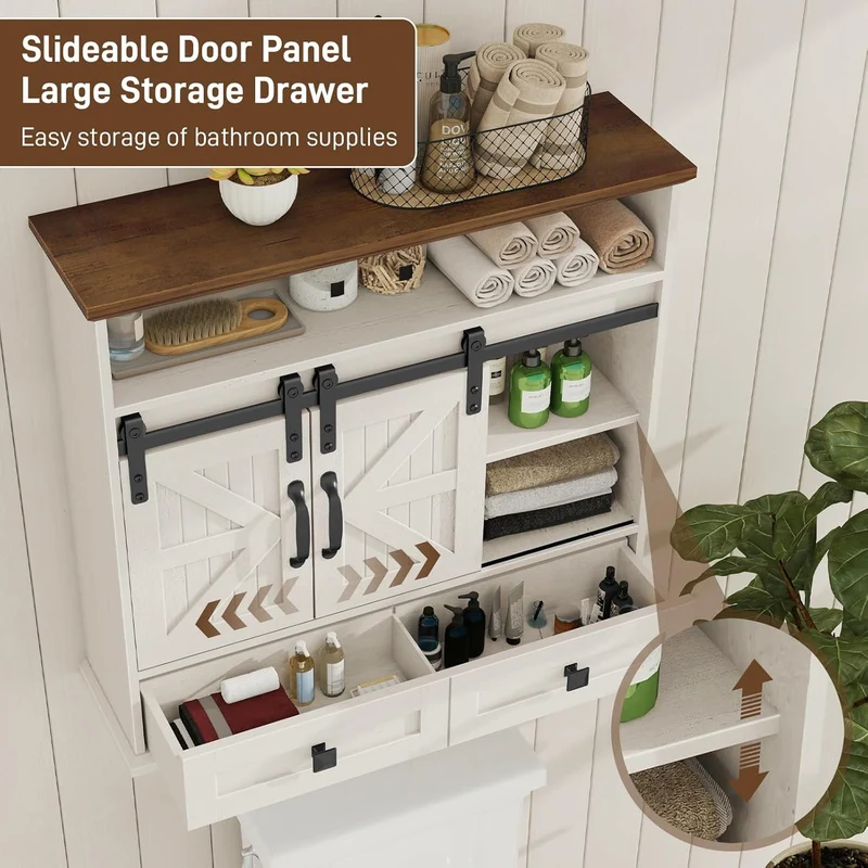 Vabches Bathroom Farmhouse Medicine Cabinet with Double Sliding Barn Door