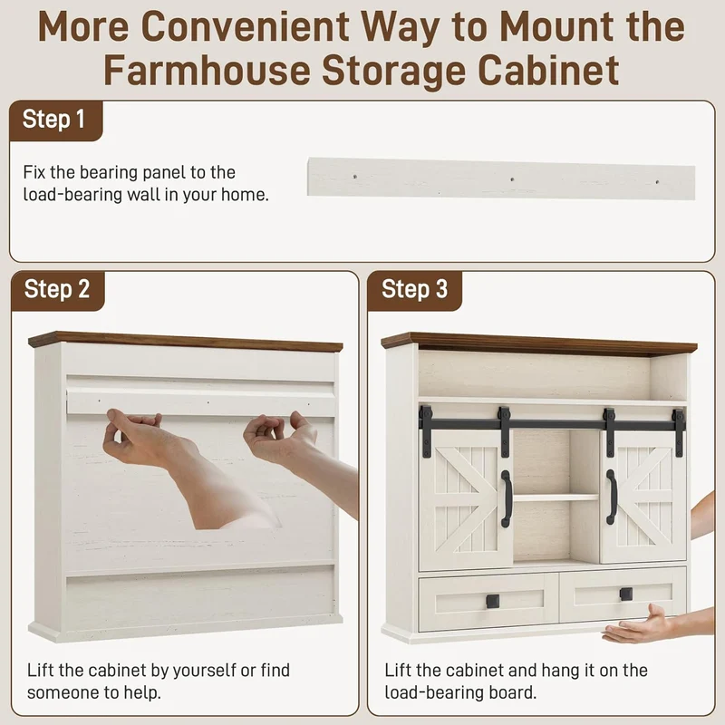 Vabches Bathroom Farmhouse Medicine Cabinet with Double Sliding Barn Door
