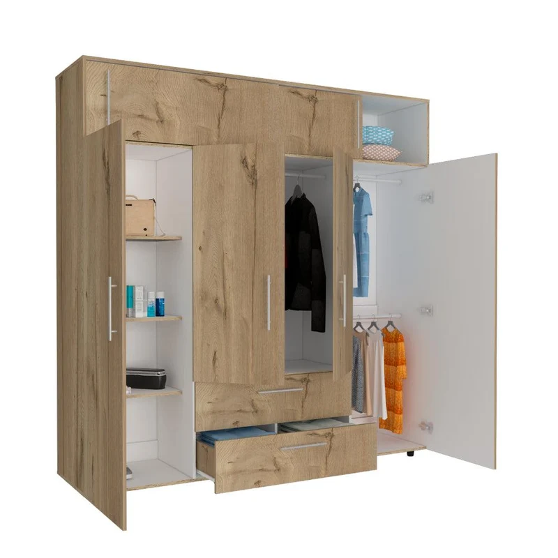 Clóset Babel, Café Claro y Blanco, con Cuatro Puertas Abatibles y Cuatro Cajones Multiusos
