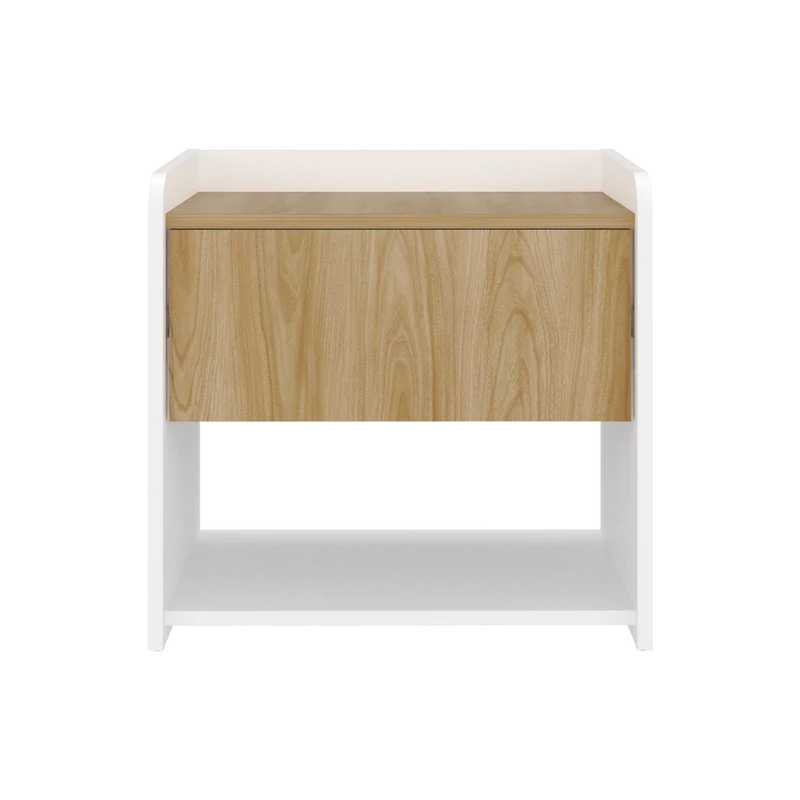 Mesa de Noche Fidelis, Blanco Duqueza y Fresno Europeo, con Diseño Moderno ZF