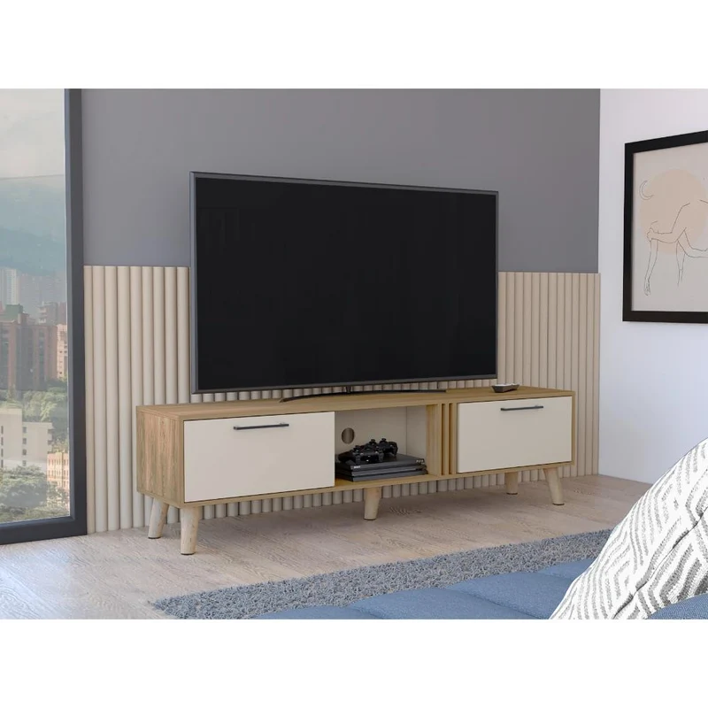Mesa para TV Vanez, Fresno Europeo y Capri, con Dos Puertas Abatibles 70"