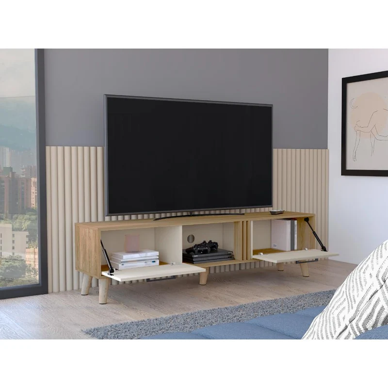 Mesa para TV Vanez, Fresno Europeo y Capri, con Dos Puertas Abatibles 70"