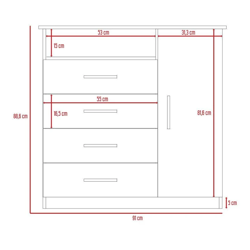 Organizador Barlovento, Cobre y Blanco, con Cuatro Cajones y una Puerta